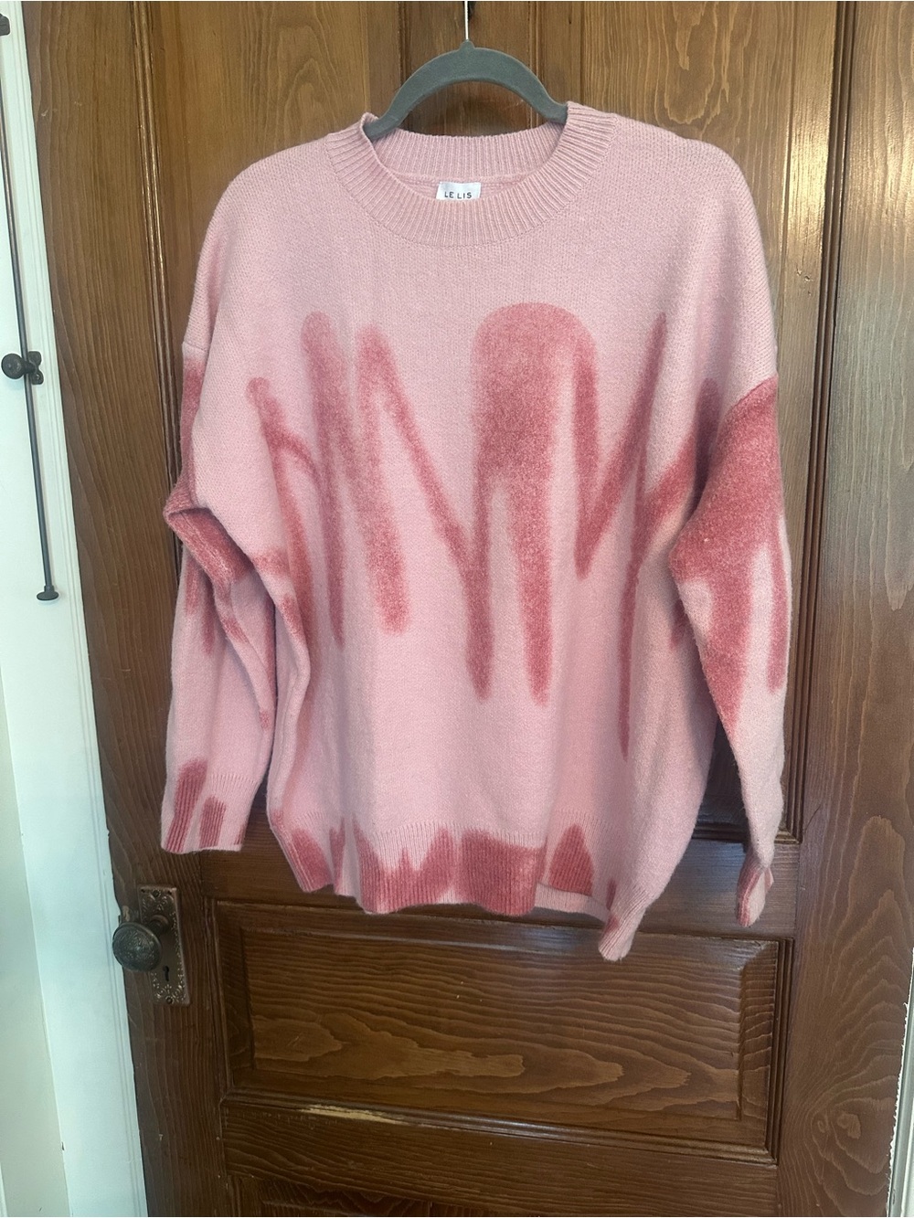 Le Lis Pink Crewneck Sweater with Marbled Rose Accents